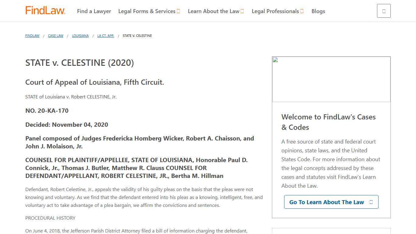 STATE v. CELESTINE (2020) | FindLaw